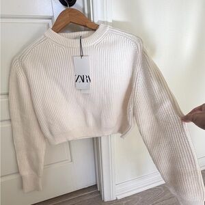 Zara Women's Cream Ribbed Knit Top